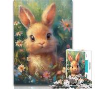 Jigsaw Puzzles for Adults Teenagers Jigsaws Puzzle Baby Bunny in The Flowers, Stress Reliever Difficult Challenge,Parent-child Interaction for Age 14 38x26cm