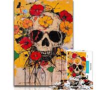 Jigsaw Puzzles for Adults Teenagers Jigsaws Puzzle Basquiat-style Flowers And Skulls,Family Entertainment Toys with Matching Poster And Trivia Sheet 50x75cm