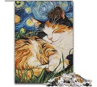 Jigsaw Puzzles for Adults Teenagers Jigsaws Puzzle Black Cat Sleeping in The Night Sky, Quiz Game Enhance Love between Couples for And Age 14 (Size 26x38cm)