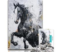 Jigsaw Puzzles for Adults Teenagers Jigsaws Puzzle Black Golden Horse,Family Entertainment Toys Is Ideal As A Gift for The Whole Family 38x26cm