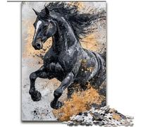 Jigsaw Puzzles for Adults Teenagers Jigsaws Puzzle Black Golden Horse, Family Fun Games Is Ideal As A Gift for The Whole Family (Size 26x38cm)