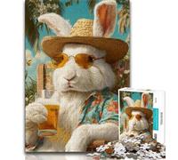 Jigsaw Puzzles for Adults Teenagers Jigsaws Puzzle Bunny on Vacation,Family Entertainment Toys with Matching Poster And Trivia Sheet (38x26cm)