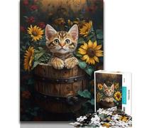 Jigsaw Puzzles for Adults Teenagers Jigsaws Puzzle Cat Among Sunflowers,Educational Family Game Suitable for Desktop Decoration (38x26cm)