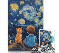 Jigsaw Puzzles for Adults Teenagers Jigsaws Puzzle Cat And Little Boy,Educational Stress Relief Toy for Is Ideal As A Gift for The Whole Family (38x26cm)