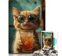 Jigsaw Puzzles for Adults Teenagers Jigsaws Puzzle Cat Drinking Coffee,Help The Brain Exercise Addictive Toys to Cultivate Patience Artists Collection,Fine Art 50x75cm