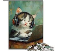 Jigsaw Puzzles for Adults Teenagers Jigsaws Puzzle Cat Listening to Music, for And from 14 Years And over Educational Learning Toys Family Games Birthday Present (Size 26x38cm)