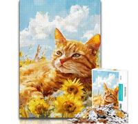 Jigsaw Puzzles for Adults Teenagers Jigsaws Puzzle Cat Sleeping in Sunflower Field,Challenging Game And Family Play Educational Game for Birthday,Chrismas 38x26cm