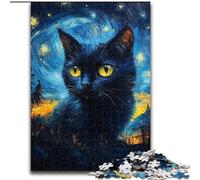 Jigsaw Puzzles for Adults Teenagers Jigsaws Puzzle Cat Under The Night Sky, Quiz Game Enhance Love between Couples for And Age 14 (Size 26x38cm)