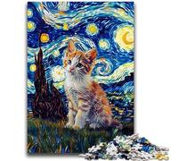 Jigsaw Puzzles for Adults Teenagers Jigsaws Puzzle Cat Under The Night Sky Quiz Game for Is Ideal As A Gift for The Whole Family 26x38cm