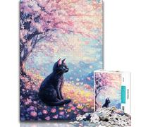 Jigsaw Puzzles for Adults Teenagers Jigsaws Puzzle Cherry Blossom Tree Cat,Educational Stress Relief Toy for Is Ideal As A Gift for The Whole Family (75x50cm)