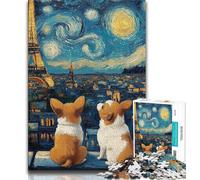 Jigsaw Puzzles for Adults Teenagers Jigsaws Puzzle Corgi Under The Night Sky,Challenging Game for Is Ideal As A Gift for The Whole Family (38x26cm)