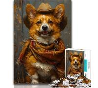 Jigsaw Puzzles for Adults Teenagers Jigsaws Puzzle Cowboy Corgi, Stress Reliever Staycation Kill Time,Unique Birthday And Gifts for Age 14 Years Up 38x26cm