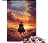Jigsaw Puzzles for Adults Teenagers Jigsaws Puzzle Cowboys at Sunset,Challenging Game for Is Ideal As A Gift for The Whole Family 38x26cm