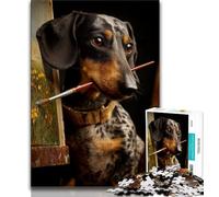 Jigsaw Puzzles for Adults Teenagers Jigsaws Puzzle Dachshund Painter, Brain Teaser,is Ideal As Gifts for The Whole Family Suitable for And 14 38x26cm