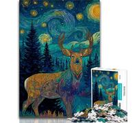 Jigsaw Puzzles for Adults Teenagers Jigsaws Puzzle Deer Under The Night Sky, Family Entertainment Toys,Parent-child Interaction for Age 14 38x26cm