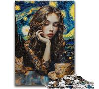 Jigsaw Puzzles for Adults Teenagers Jigsaws Puzzle Drinking Coffee in The Night Sky Vibrant And Unique Design Relaxing & Challenging Puzzle Experience 26x38cm