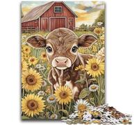 Jigsaw Puzzles for Adults Teenagers Jigsaws Puzzle Farm Sunflower Cows Suitable for Ages 14 And Up Family Games Deal As Gifts for The Whole Family 26x38cm