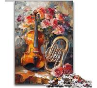 Jigsaw Puzzles for Adults Teenagers Jigsaws Puzzle Flowers Violin Stress Reliever Difficult Challenge with Matching Poster And Trivia Sheet 70x100cm