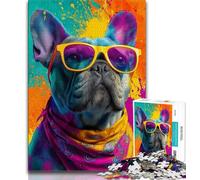 Jigsaw Puzzles for Adults Teenagers Jigsaws Puzzle French Bulldog Wearing Glasses,Educational Stress Relief Toy for Is Ideal As A Gift for The Whole Family 70x100cm