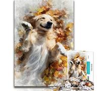 Jigsaw Puzzles for Adults Teenagers Jigsaws Puzzle Golden Retriever And Fallen Leaves,Family Entertainment Toys Is Ideal As A Gift for The Whole Family 38x26cm