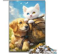 Jigsaw Puzzles for Adults Teenagers Jigsaws Puzzle Golden Retriever And Kitten, for And from 14 Years And over Educational Learning Toys Family Games Birthday Present (Size 26x38cm)