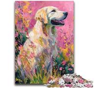 Jigsaw Puzzles for Adults Teenagers Jigsaws Puzzle Golden Retriever in The Flowers Suitable for People Aged 14 And Above Educational Game Challenge Toy Gift For Birthdays 50x75cm