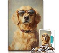 Jigsaw Puzzles for Adults Teenagers Jigsaws Puzzle Golden Retriever Wearing Sunglasses,Challenging Game for Is Ideal As A Gift for The Whole Family (38x26cm)