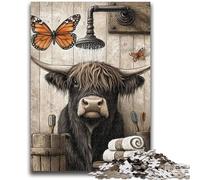 Jigsaw Puzzles for Adults Teenagers Jigsaws Puzzle Highland Cow in The Bathroom for And from 14 Years And over Play Toys Because It Is Ideal As A Gift for The Whole Family 50x75cm