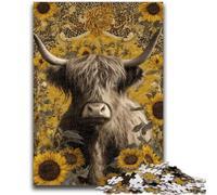 Jigsaw Puzzles for Adults Teenagers Jigsaws Puzzle Highland Cows And Sunflowers Stress Reliever Difficult Challenge Deal As Gifts for The Whole Family 26x38cm