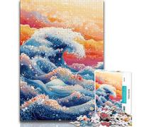 Jigsaw Puzzles for Adults Teenagers Jigsaws Puzzle Japanese Style Waves,for Educational Game Challenge Toy Birthday Present,Gifts,Wall Art 38x26cm