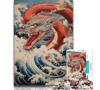 Jigsaw Puzzles for Adults Teenagers Jigsaws Puzzle Japanese Wave Dragon, Train Your Brain And Hands,Unique Birthday And Gifts for Age 14 Years Up 38x26cm