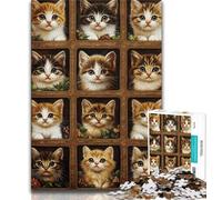 Jigsaw Puzzles for Adults Teenagers Jigsaws Puzzle Kitten Collage,Family Entertainment Toys with Matching Poster And Trivia Sheet (38x26cm)
