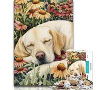 Jigsaw Puzzles for Adults Teenagers Jigsaws Puzzle Labrador in The Flowers,Toys Educational Games Stress Relieving Enhance Love between Couples (38x26cm)