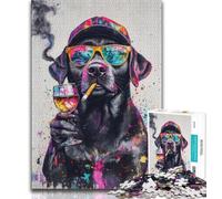 Jigsaw Puzzles for Adults Teenagers Jigsaws Puzzle Labrador Wearing Sunglasses,Help The Brain Exercise Addictive Toys to Cultivate Patience Artists Collection,Fine Art (75x50cm)