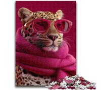 Jigsaw Puzzles for Adults Teenagers Jigsaws Puzzle Leopard Wearing A Scarf Suitable for People Aged 14 And Above Educational Game Challenge Toy Gift For Birthdays 26x38cm