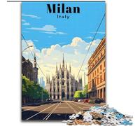 Jigsaw Puzzles for Adults Teenagers Jigsaws Puzzle Milan Italy Travel Poster, Stress Reliever Difficult Challenge Secret Santa Gifts for Age 14 Years Up 26x38cm