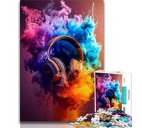 Jigsaw Puzzles for Adults Teenagers Jigsaws Puzzle Modern Colorful Splash Headphones,Challenging Game for Is Ideal As A Gift for The Whole Family (38x26cm)
