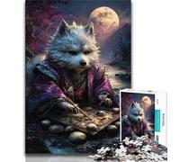 Jigsaw Puzzles for Adults Teenagers Jigsaws Puzzle Mysterious White Fox,Family Entertainment Toys with Matching Poster And Trivia Sheet (38x26cm)
