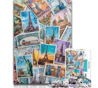 Jigsaw Puzzles for Adults Teenagers Jigsaws Puzzle Paris Stamp Collage,Challenging Game for Is Ideal As A Gift for The Whole Family (75x50cm)