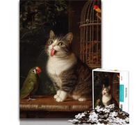 Jigsaw Puzzles for Adults Teenagers Jigsaws Puzzle Parrot And Cat,Educational Stress Relief Toy for Is Ideal As A Gift for The Whole Family (38x26cm)