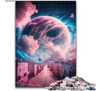 Jigsaw Puzzles for Adults Teenagers Jigsaws Puzzle Pink Planetary Cityscape, Fun Activity for Home, Rainy Days Toys, Birthday Gifts (Size 26x38cm)