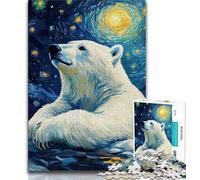 Jigsaw Puzzles for Adults Teenagers Jigsaws Puzzle Polar Bear Under The Night Sky,Help The Brain Exercise Addictive Toys to Cultivate Patience Artists Collection,Fine Art 50x75cm