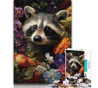 Jigsaw Puzzles for Adults Teenagers Jigsaws Puzzle Raccoon Flowers,Charcoal Art Staycation Kill Time for Home Decoration 75x50cm