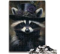 Jigsaw Puzzles for Adults Teenagers Jigsaws Puzzle Raccoon Wearing A Hat Suitable for Ages 14 And Up Family Games Deal As Gifts for The Whole Family 26x38cm