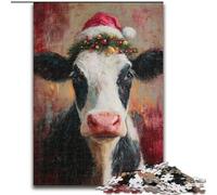 Jigsaw Puzzles for Adults Teenagers Jigsaws Puzzle Santa Hat Cow, Stress Reliever Difficult Challenge Home Decoration Toys (Size 26x38cm)