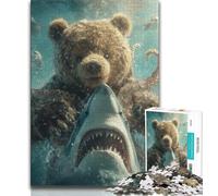Jigsaw Puzzles for Adults Teenagers Jigsaws Puzzle Shark And Teddy Bear,Decompressing Intellectual Educational Toy Birthday Gift 38x26cm