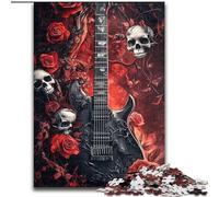 Jigsaw Puzzles for Adults Teenagers Jigsaws Puzzle Skull Rose Guitar, for And 14 Years And over for Educational Game Challenge Toy Gift for Birthdays (Size 26x38cm)