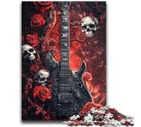 Jigsaw Puzzles for Adults Teenagers Jigsaws Puzzle Skull Rose Guitar Suitable for People Aged 14 And Above Educational Game Challenge Toy Gift For Birthdays 50x75cm