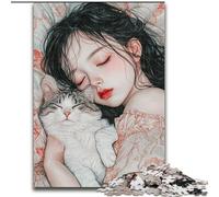 Jigsaw Puzzles for Adults Teenagers Jigsaws Puzzle Sleeping Girl And Cat, for And 14 Years And over for Educational Game Challenge Toy Gift for Birthdays (Size 26x38cm)
