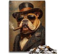 Jigsaw Puzzles for Adults Teenagers Jigsaws Puzzle Smoking Bulldog Stress Reliever Difficult Challenge with Matching Poster And Trivia Sheet 26x38cm